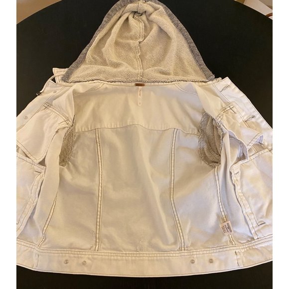 Free People Distressed Denim Jacket Women Small French Terry Removeable Hoodie - Picture 8 of 16